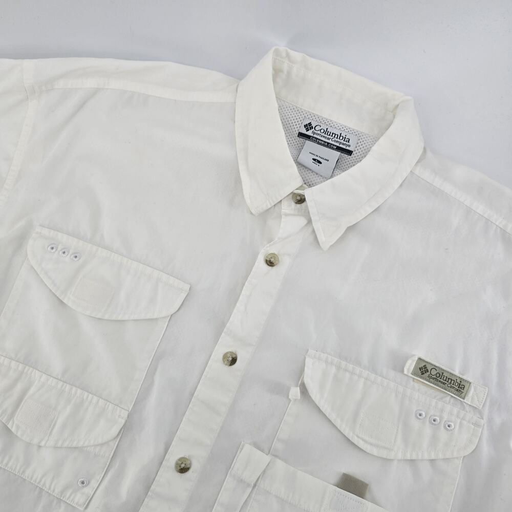 Columbia Shirt Mens L White Bonehead PFG Short Sleeve Cotton Fishing Utility
